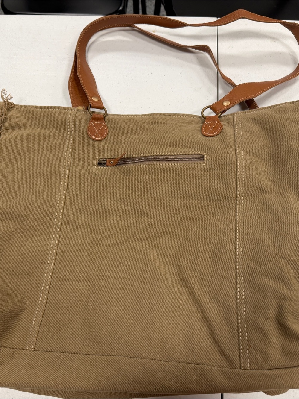 Myra Bag Brown & Cream Woven Cowhide Tote with Leather Handles so 16”x26” - Picture 2 of 2